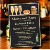 Cheers & Beers Black & Gold Bachelor Party Kaart