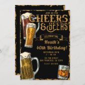 Cheers & Beers Gold Black Pub Bar Verjaardagsfeest Kaart (Voorkant / Achterkant)