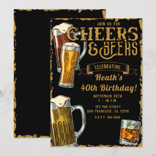 Cheers & Beers Goud Zwart Pub Bar Verjaardagsfeest Kaart