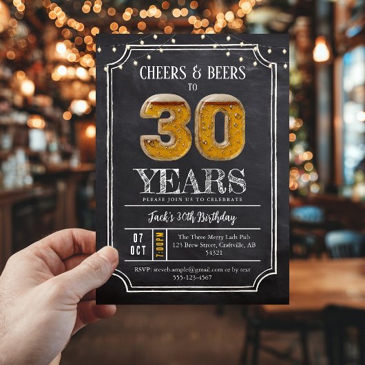 Cheers & Beers Men's 30th Birthday Invitation