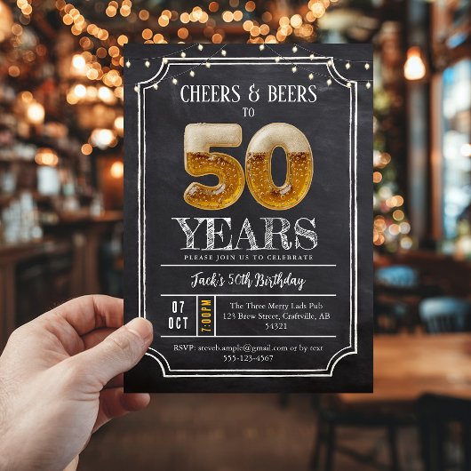 Cheers & Beers Men's 50th Birthday Invitation