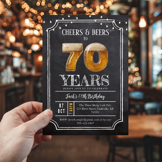Cheers & Beers Men's 70th Birthday Invitation