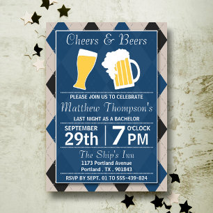 Cheers & Beers Trendy Blue Bachelorfeest Kaart