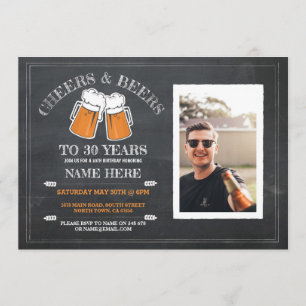 Cheers & Beers Verjaardag Chalk Party Foto Uitnodi Kaart