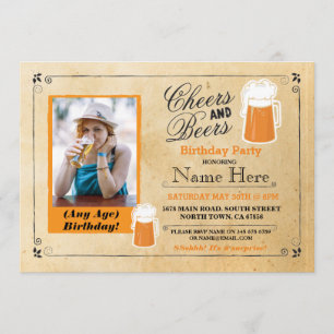Cheers & Beers Verjaardagsfeest Bier Foto Uitnodig Kaart