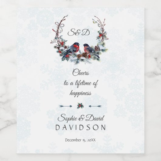 Cheers Berries Goudvink Winter Krans Bruiloft Wijn Etiket (Enkel label)