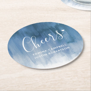 Cheers blue gray modern art wash paper coasters ronde kartonnen onderzetter