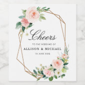 CHEERS | Blush roze bloemenbruiloft Wijn Etiket (Enkel label)
