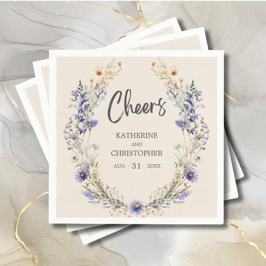 Cheers BOHO Dusty Blue Wildflower Wedding Servet