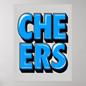 CHEERS Bold Blue Text Poster – Retro Pop Style (Voorkant)