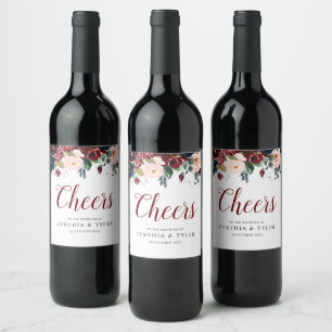 CHEERS Bourgogne & blozen bloemenbruiloft Wijn Etiket