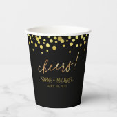 Cheers Bride en Groom Gold Black Wedding Papieren Bekers (Voorkant)