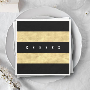 Cheers Chic Gold Foil Black Stripes Holiday Servetten