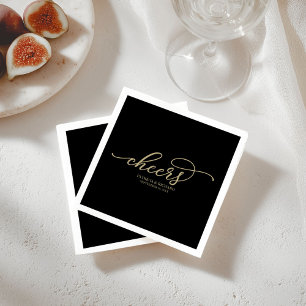 Cheers - Chic Goud Schrift Zwart Bruiloft Servet