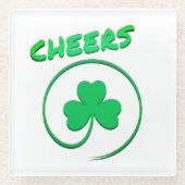Cheers Clover Shamrock Irish Green St Patricks Day Glazen Onderzetter (Voorkant)
