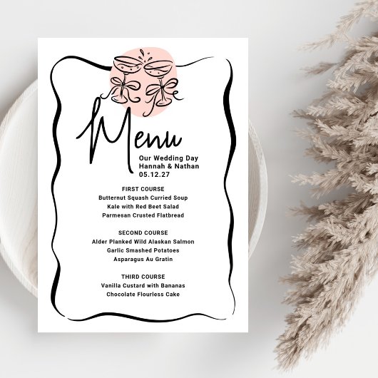 Cheers Doodle Moderne Menu Mariage