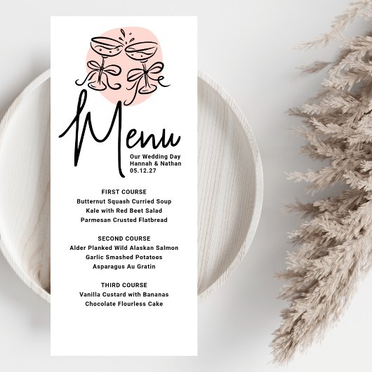 Cheers Doodle Moderne Menu Mariage