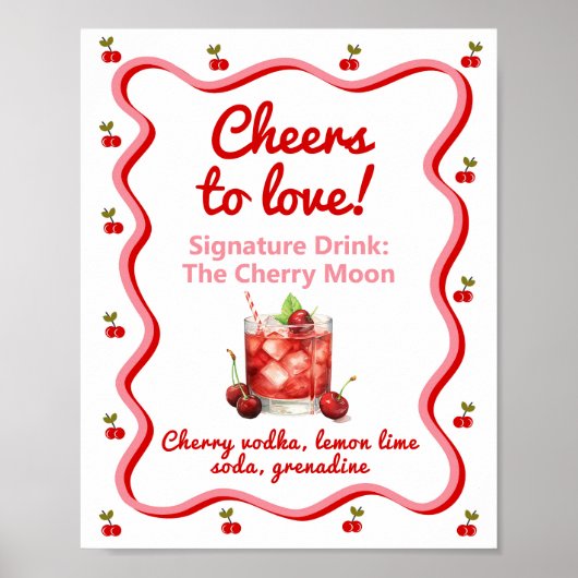 Cheers drinken Cherry Vrijgezellenfeest tafelteken Poster (Voorkant)
