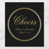 Cheers Elegant Black Gold Calligraphy Wedding Wijn Etiket (Enkel label)