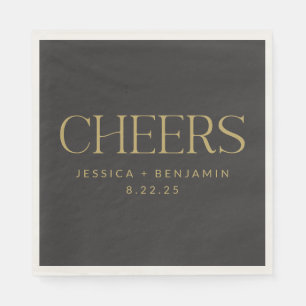 Cheers Elegant Black met Gold Typography Wedding Servet