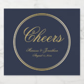 Cheers Elegant Blue Gold Calligraphy Wedding Sparkling Wijnetiket (Enkel label)