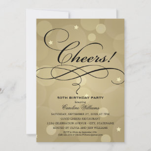 Cheers Elegant Champagne Gold Birthday Party Kaart