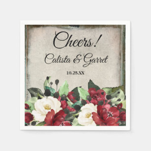 Cheers! Elegant Dark Red Floral Gothic Wedding Servet