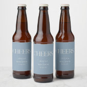 Cheers Elegant Dusty Blue Typography Wedding Bier Etiket (Flessen)