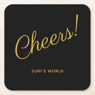 Cheers! Elegant gepersonaliseerd zwart Vierkante Kartonnen Onderzetter