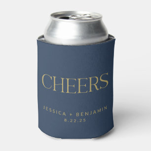 Cheers Elegant Navy Blue Gold Typography Wedding Blikjeskoeler
