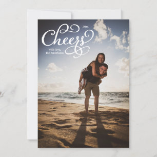 Cheers Elegant Script Photo Card Bedankkaart