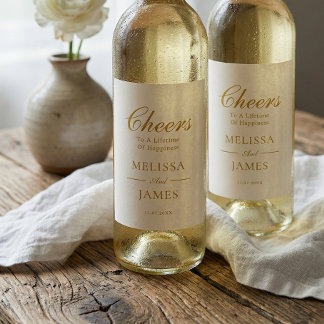 Cheers Elegant Script Wedding White Wine Label Wijn Etiket