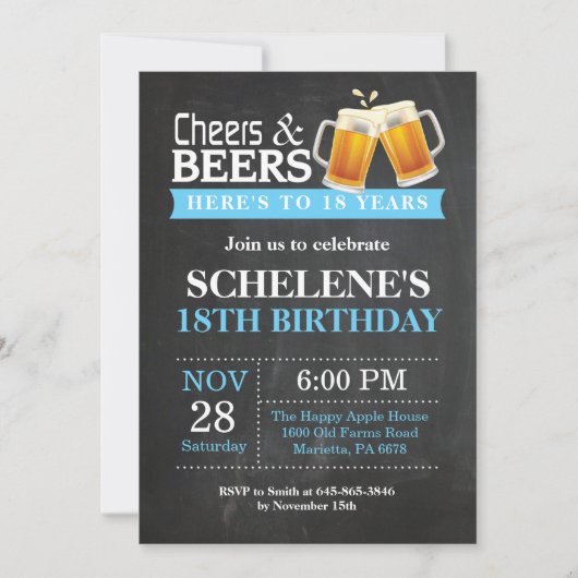 Cheers et bières 18e Anniversaire Carte d'invitati (Devant)