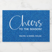 Cheers Faux Blue GLITTER-kerstmini Sparkling Wijnetiket (Enkel label)