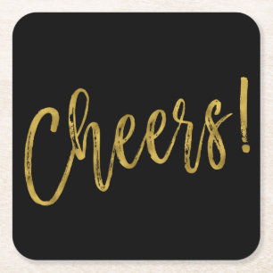 Cheers Faux Gold Foil en Black Drink Coasters Vierkante Kartonnen Onderzetter