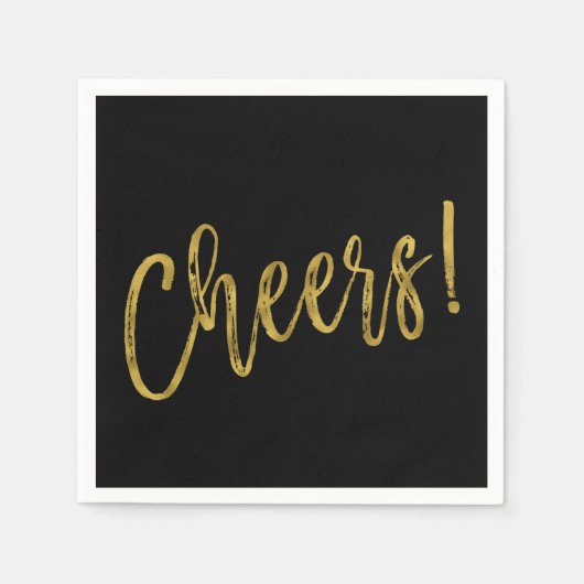 Cheers Faux Gold Foil en zwarte servetten (Voorkant)