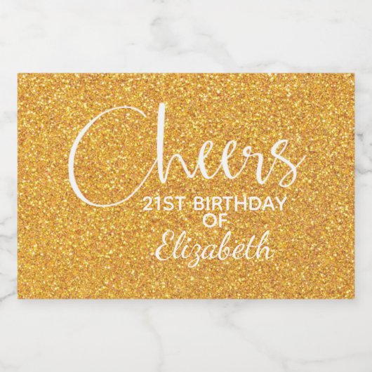 Cheers Faux Gold GLITTER Birthday Mini Sparkling Wijnetiket (Enkel label)