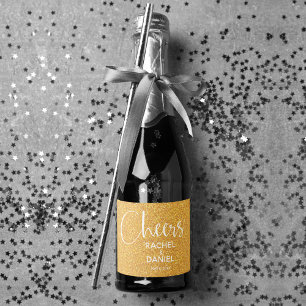 Cheers Faux GOLD GLITTER Wedding Mini Sparkling Wijnetiket