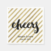 Cheers | Faux Gold Stripe Wedding Verloving Servetten (Voorkant)