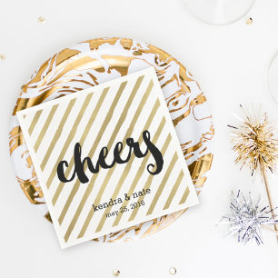Cheers   Faux Gold Stripe Wedding Verloving Servetten