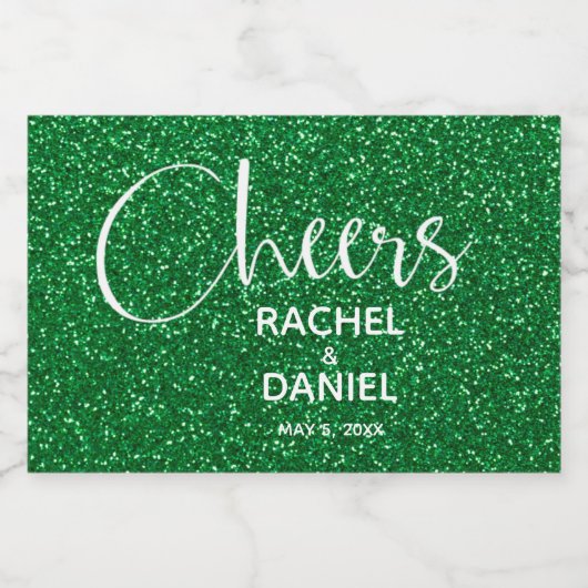 Cheers Faux GREEN GLITTER Wedding Mini Sparkling Wijnetiket (Enkel label)