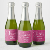 Cheers Faux HOT PINK GLITTER Wedding Mini Sparkling Wijnetiket (Flessen)