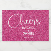 Cheers Faux HOT PINK GLITTER Wedding Mini Sparkling Wijnetiket (Enkel label)