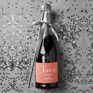 Cheers Faux ORANJE GLITTER Wedding Mini Sparkling Wijnetiket
