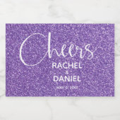 Cheers Faux PAARSE GLITTER Wedding Mini Sparkling Wijnetiket (Enkel label)
