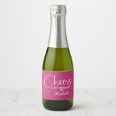 Cheers Faux Pink GLITTER Birthday Mini Sparkling Wijnetiket (Voorkant)