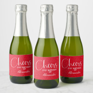 Cheers Faux Red GLITTER Birthday Mini Sparkling Wijnetiket