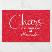 Cheers Faux Red GLITTER Birthday Mini Sparkling Wijnetiket (Enkel label)
