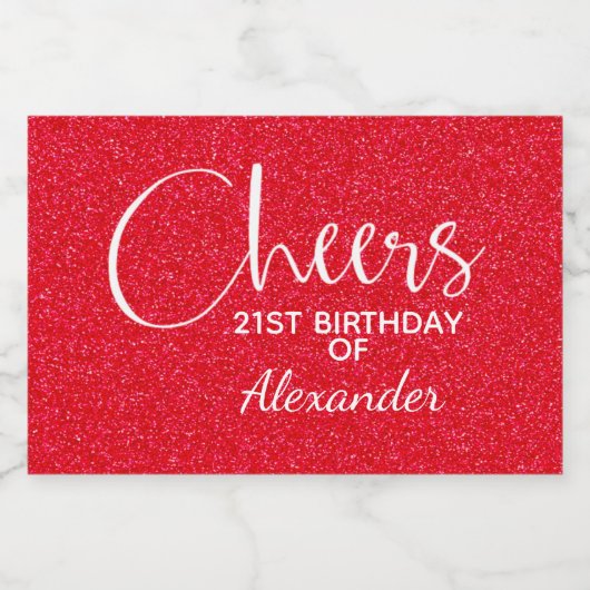 Cheers Faux Red GLITTER Birthday Mini Sparkling Wijnetiket (Enkel label)