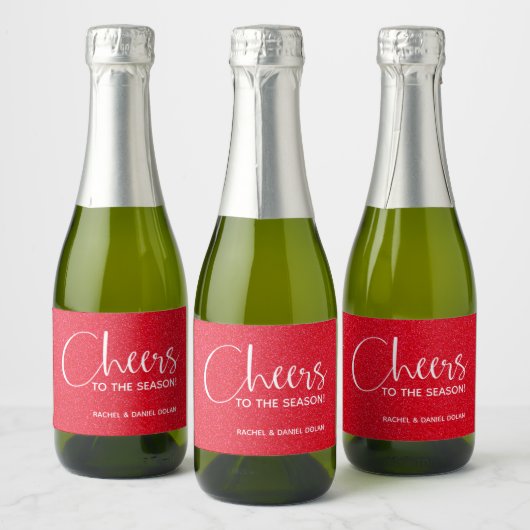 Cheers Faux RED GLITTER-kerstmini Sparkling Wijnetiket (Flessen)